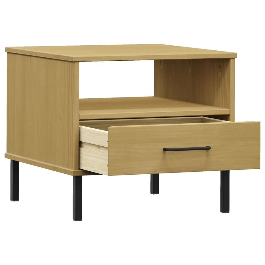 Table de chevet avec pieds en métal Marron Bois pin massif OSLO - 5
