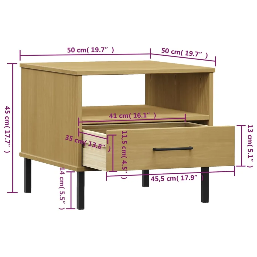 Table de chevet avec pieds en métal Marron Bois pin massif OSLO - 8