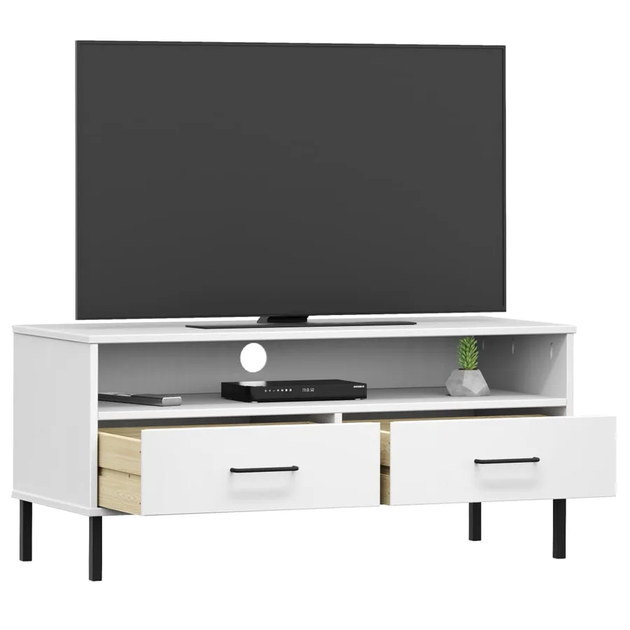 Meuble TV avec pieds en métal Blanc Bois de pin massif OSLO - 3