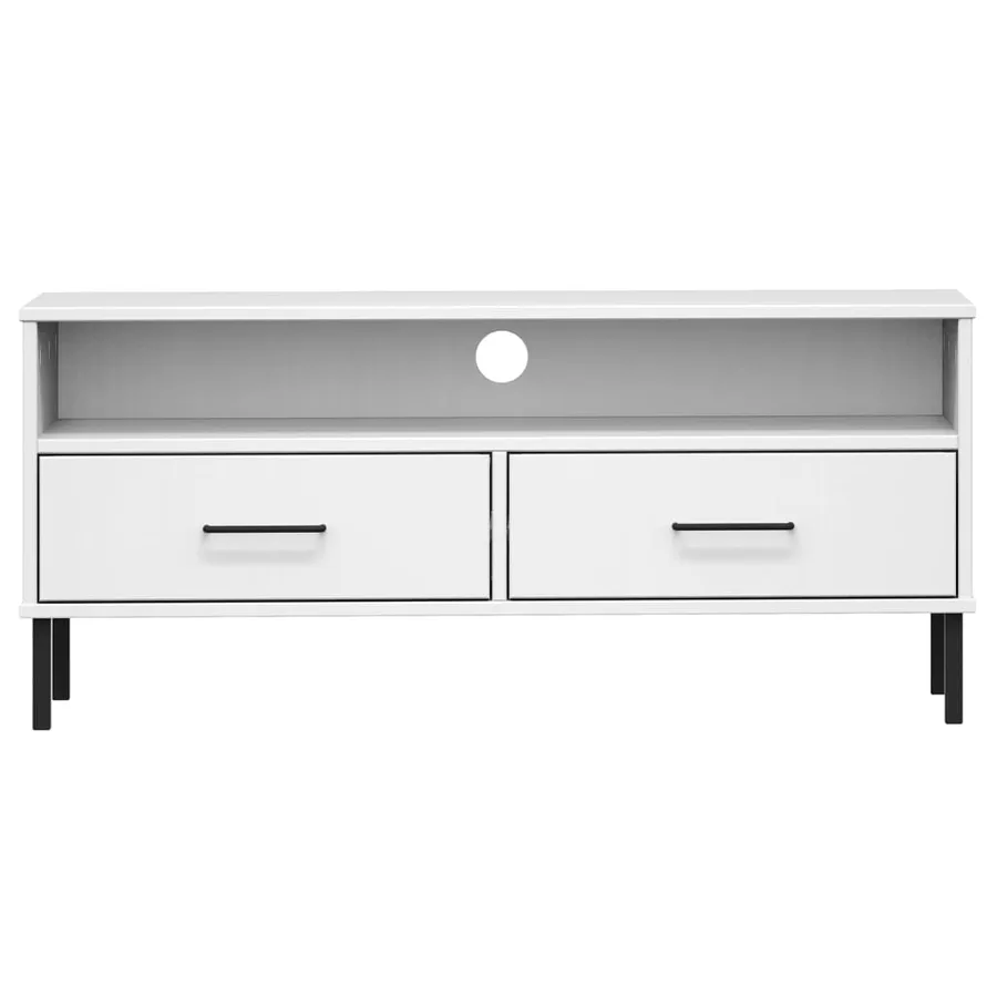 Meuble TV avec pieds en métal Blanc Bois de pin massif OSLO - 4
