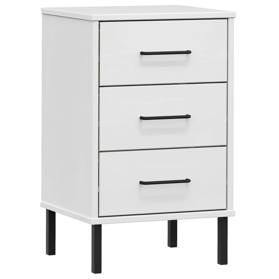 Table de chevet avec pieds en métal Blanc Bois pin massif OSLO - 2