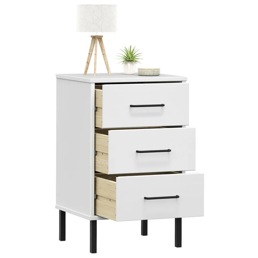 Table de chevet avec pieds en métal Blanc Bois pin massif OSLO - 3