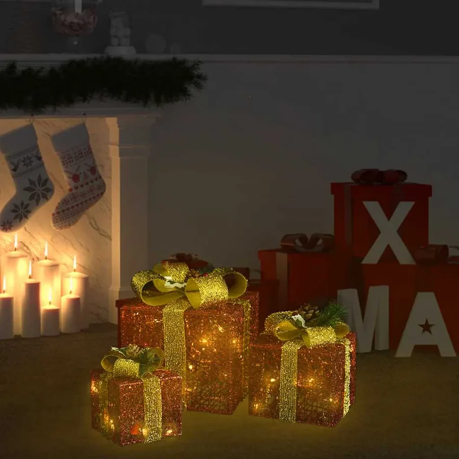 Boîtes-cadeaux de Noël décoratives 3 pcs Extérieur Intérieur