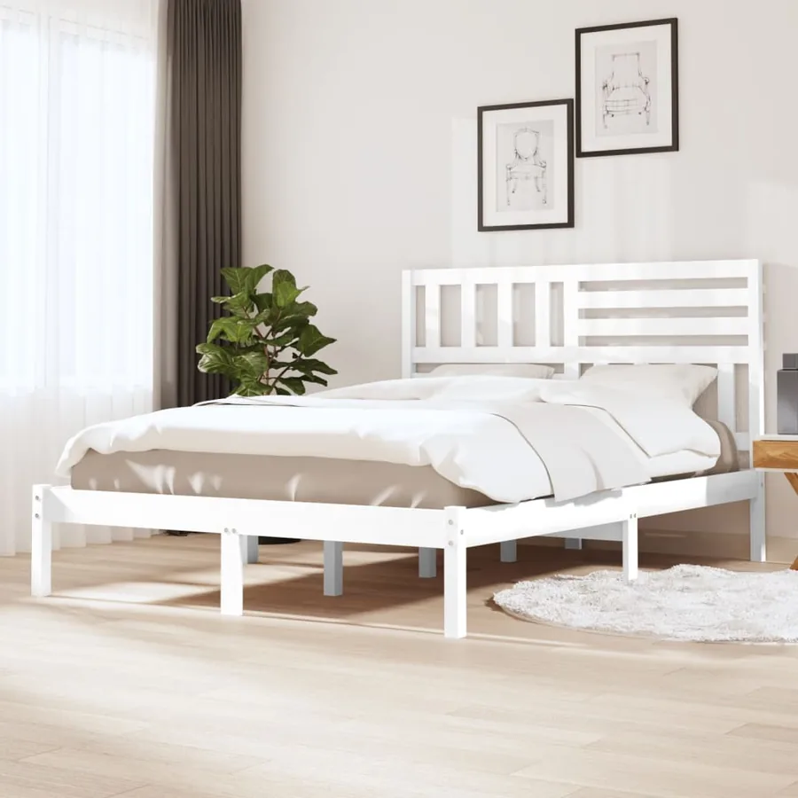 Cadre de lit sans matelas blanc bois de pin massif 140x190 cm
