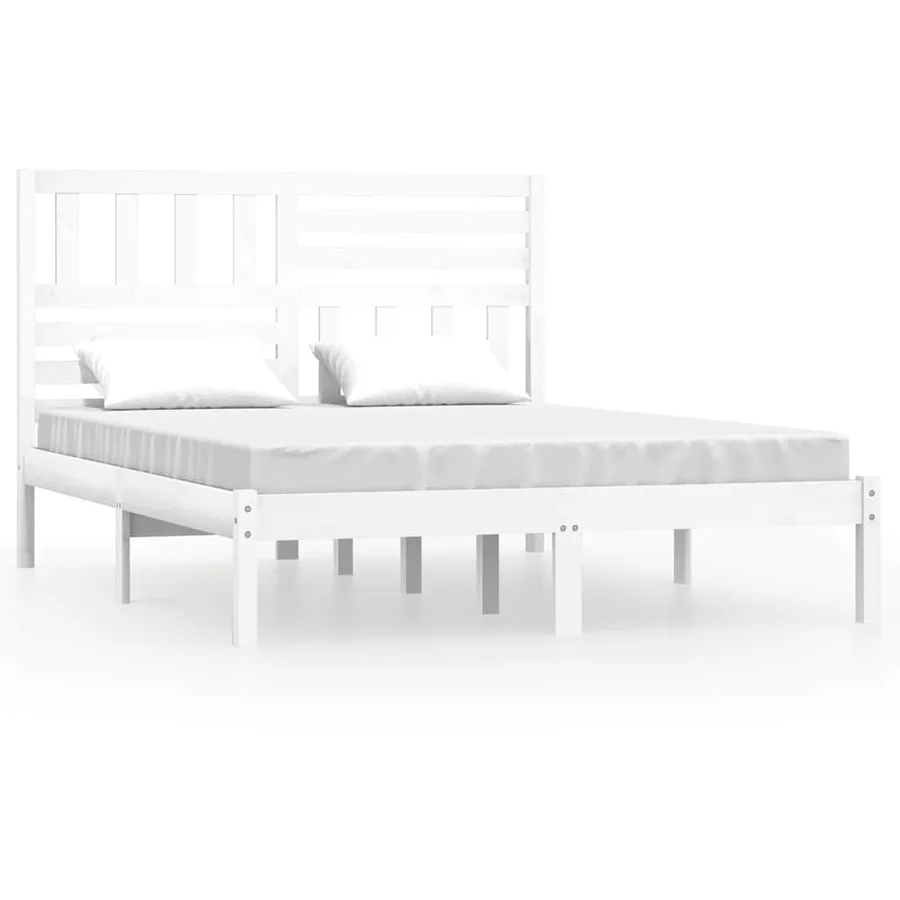 Cadre de lit sans matelas blanc bois de pin massif 140x190 cm - 2