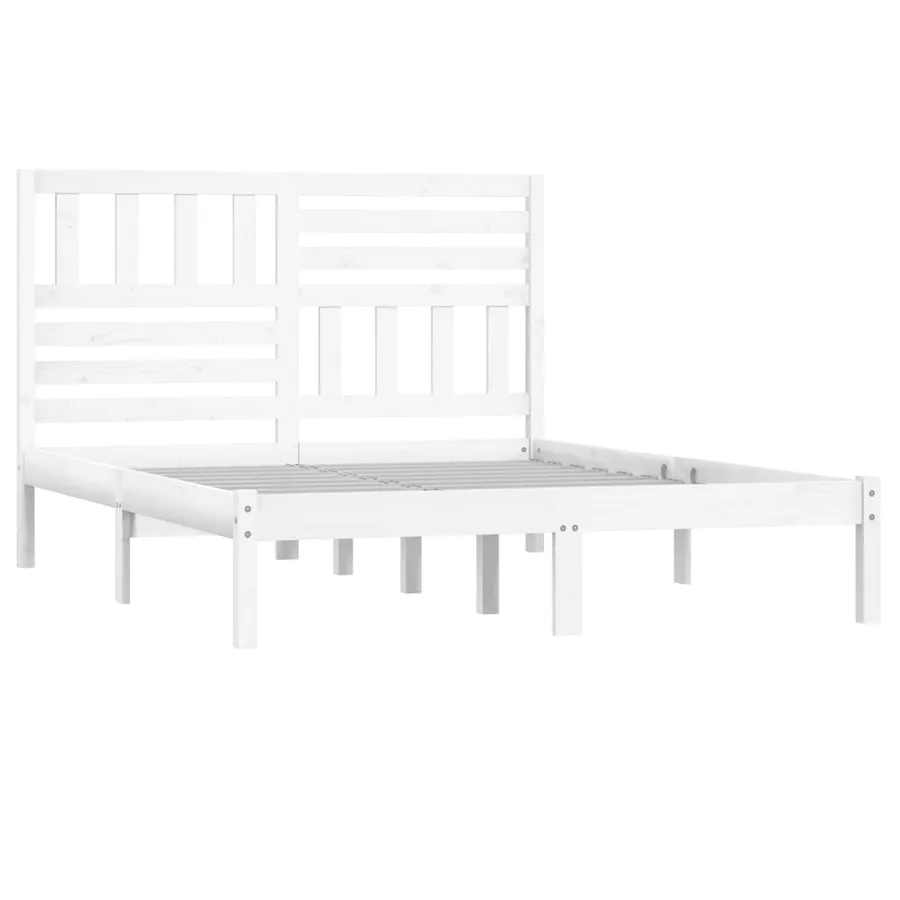 Cadre de lit sans matelas blanc bois de pin massif 140x190 cm - 3
