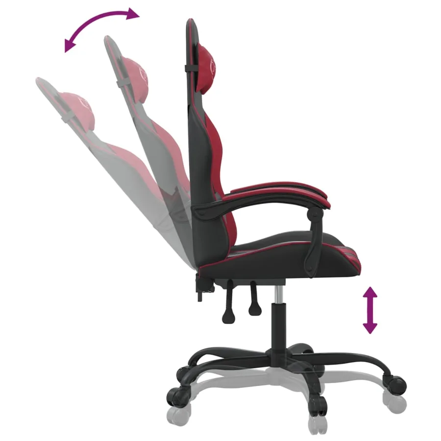 Chaise de jeu pivotante Noir et rouge bordeaux Similicuir - 10