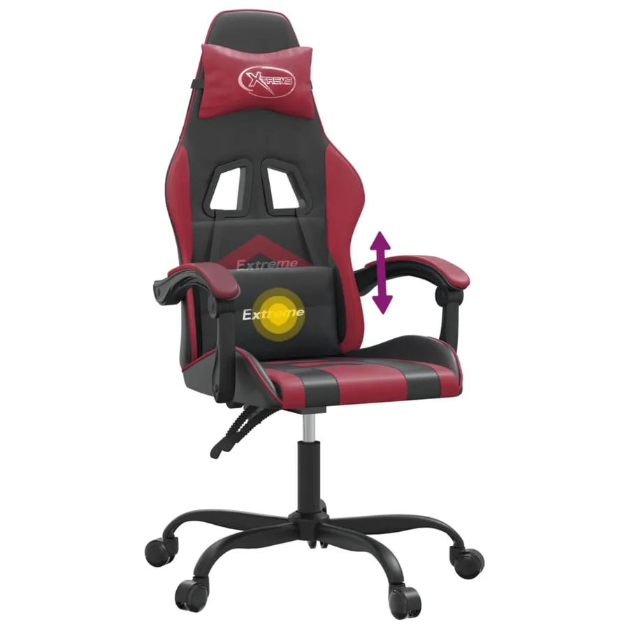 Chaise de jeu pivotante Noir et rouge bordeaux Similicuir - 11