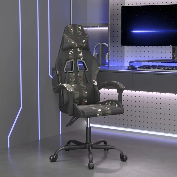 Chaise de jeu pivotante Noir et camouflage Similicuir