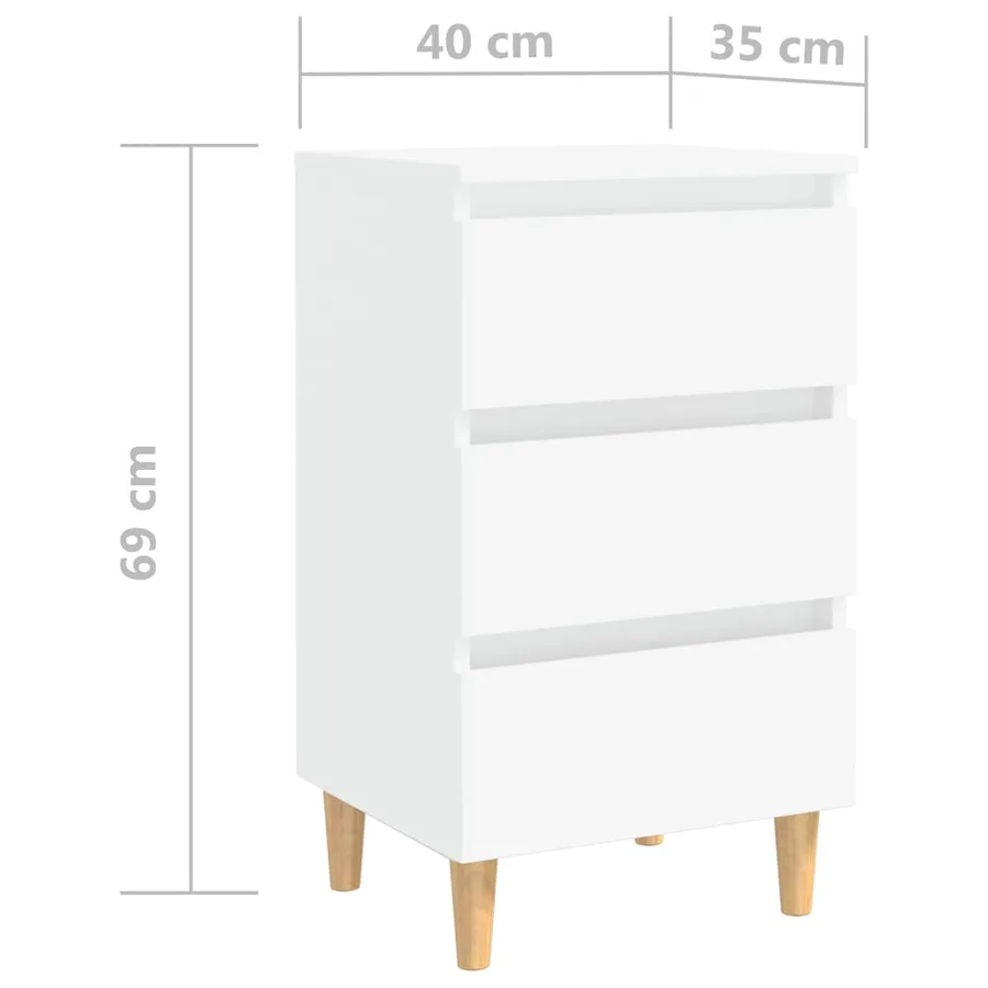 Table de chevet avec pieds en bois solide Blanc 40x35x69 cm - 7