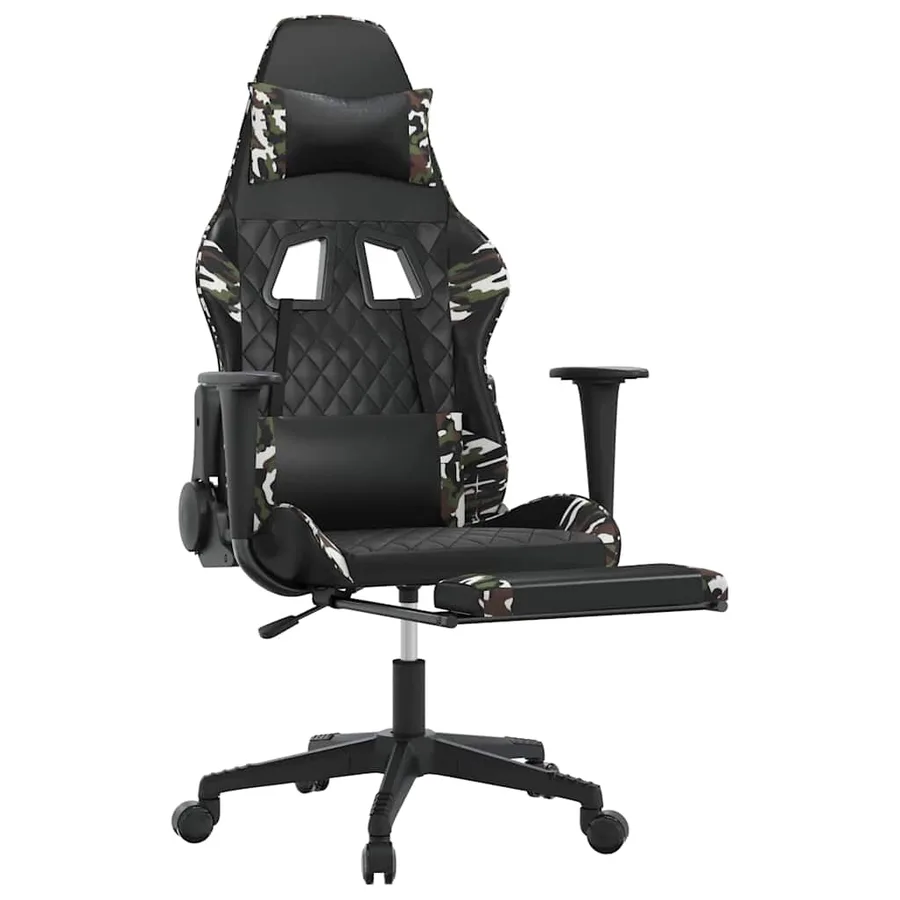 Chaise de jeu de massage repose-pied Noir&Camouflage Similicuir - 3
