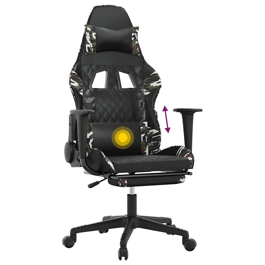 Chaise de jeu de massage repose-pied Noir&Camouflage Similicuir - 8