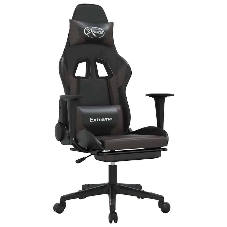 Chaise de jeu de massage et repose-pied Noir et gris Similicuir - 2