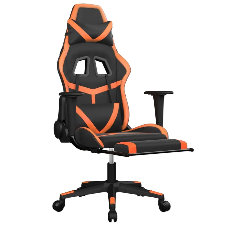 Chaise de jeu de massage et repose-pied Noir&Orange Similicuir - 3