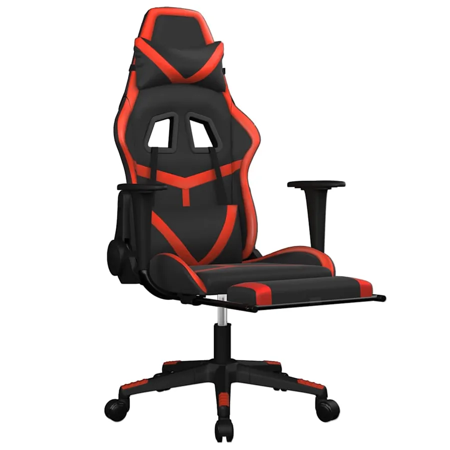 Chaise de jeu de massage avec repose-pied Noir&Rouge Similicuir - 3