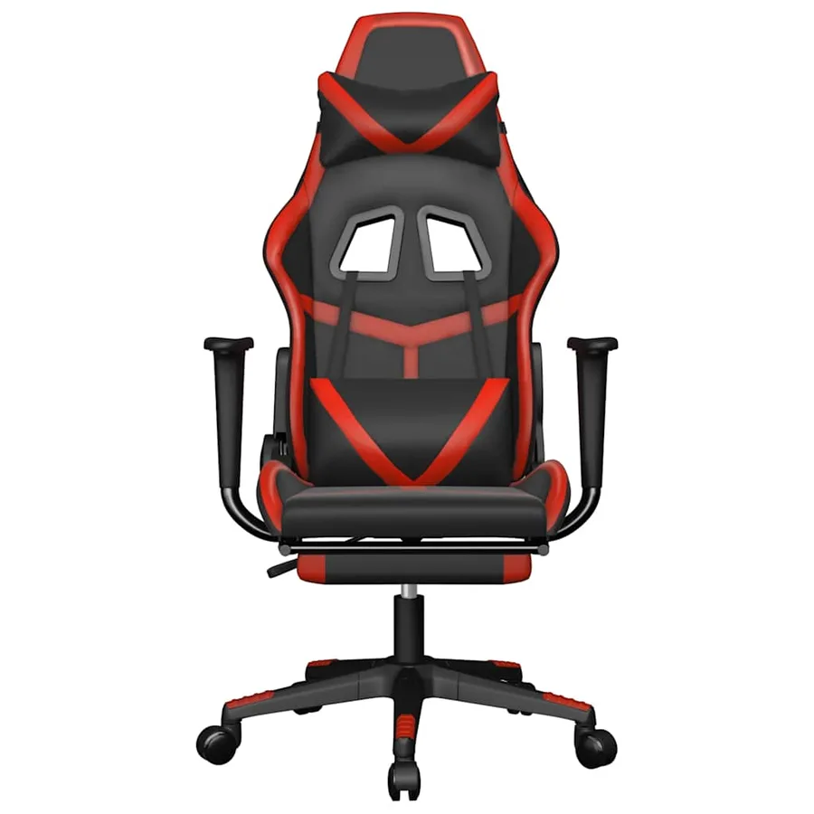 Chaise de jeu de massage avec repose-pied Noir&Rouge Similicuir - 4