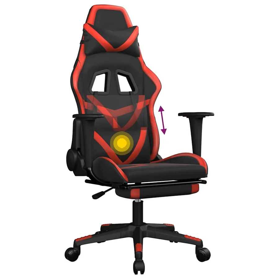 Chaise de jeu de massage avec repose-pied Noir&Rouge Similicuir - 8