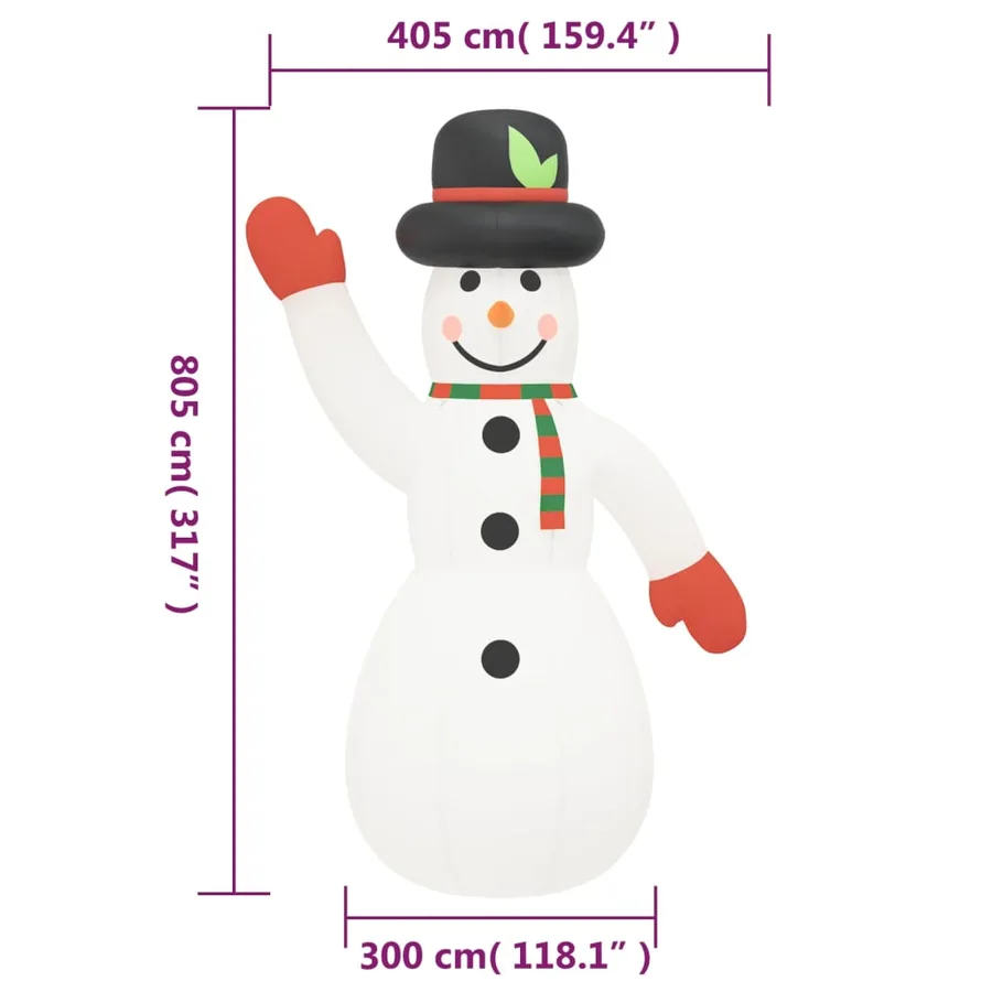 Bonhomme de neige gonflable de Noël avec LED 805 cm - 12