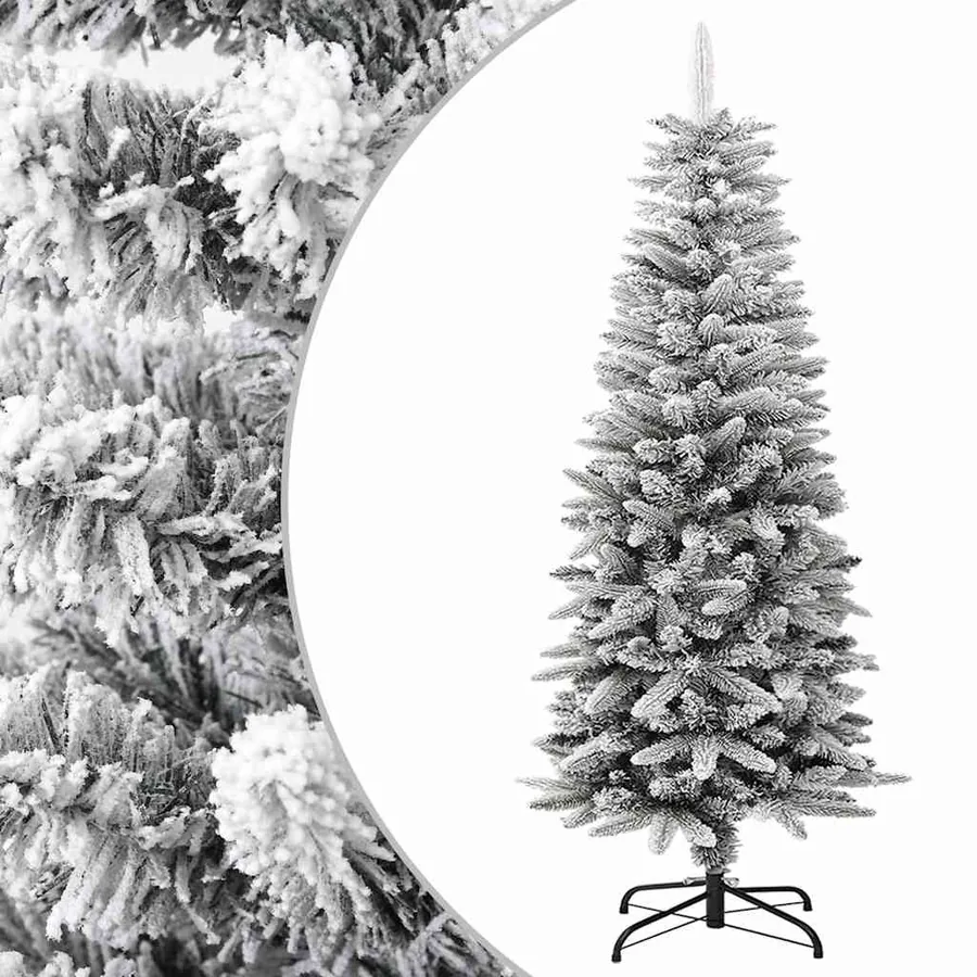 Sapin de Noël artificiel mince avec neige floquée 120 cm PVC/PE