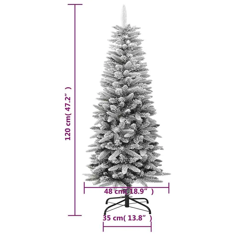 Sapin de Noël artificiel mince avec neige floquée 120 cm PVC/PE - 9