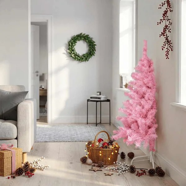 Demi sapin de Noël artificiel avec support Rose 120 cm PVC