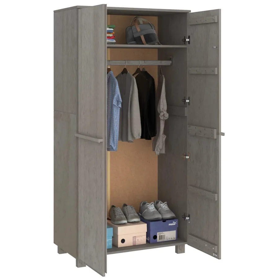 Garde-robe HAMAR Gris clair 89x50x180 cm Bois massif de pin - 6