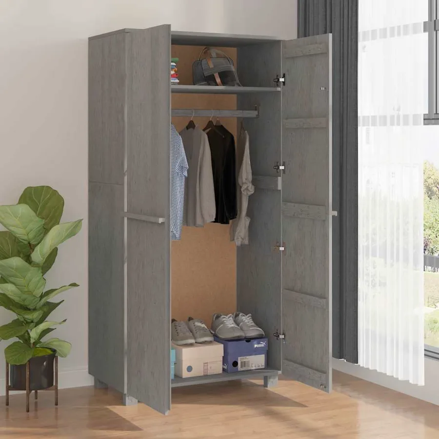 Garde-robe HAMAR Gris clair 89x50x180 cm Bois massif de pin - 7