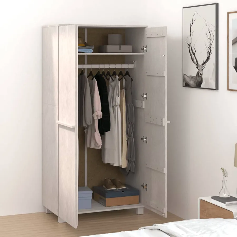 Garde-robe HAMAR Blanc 89x50x180 cm Bois massif de pin - 7
