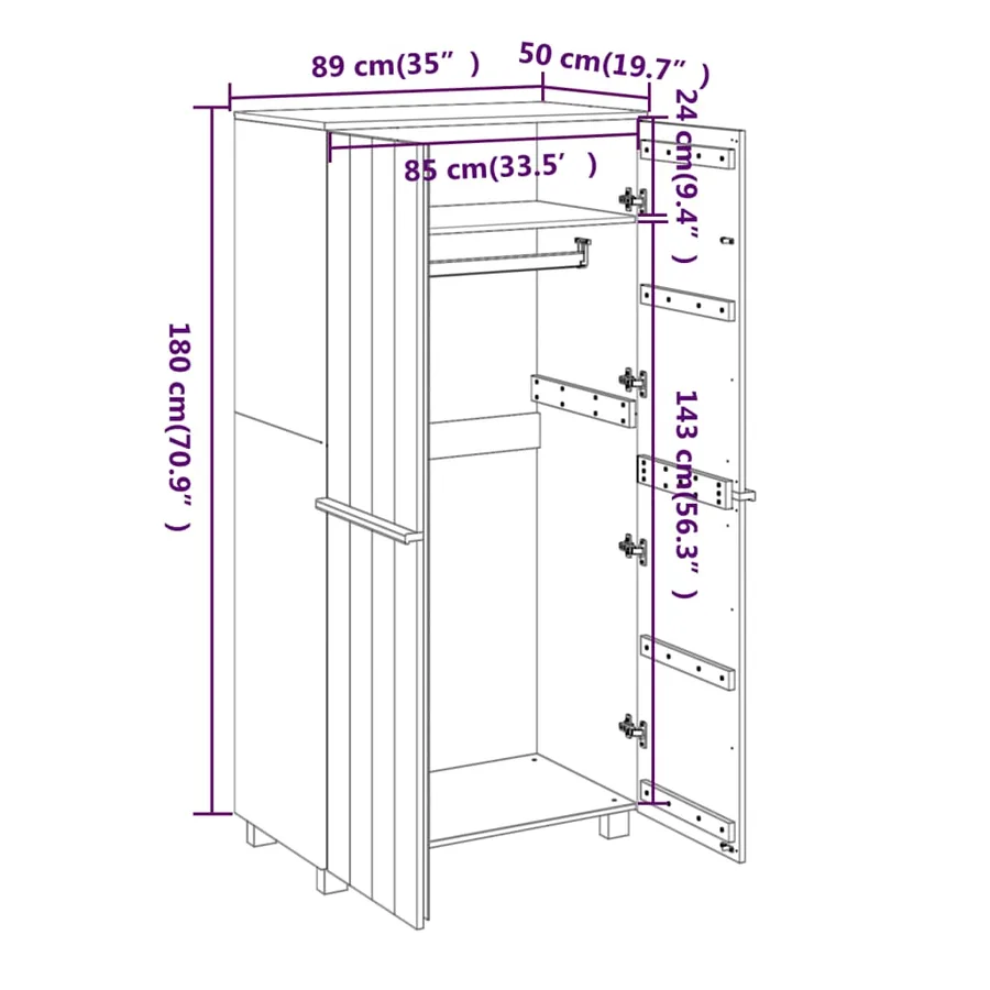 Garde-robe HAMAR Blanc 89x50x180 cm Bois massif de pin - 8