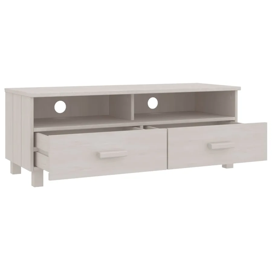 Meuble TV HAMAR Blanc 106x40x40 cm Bois massif de pin - 5