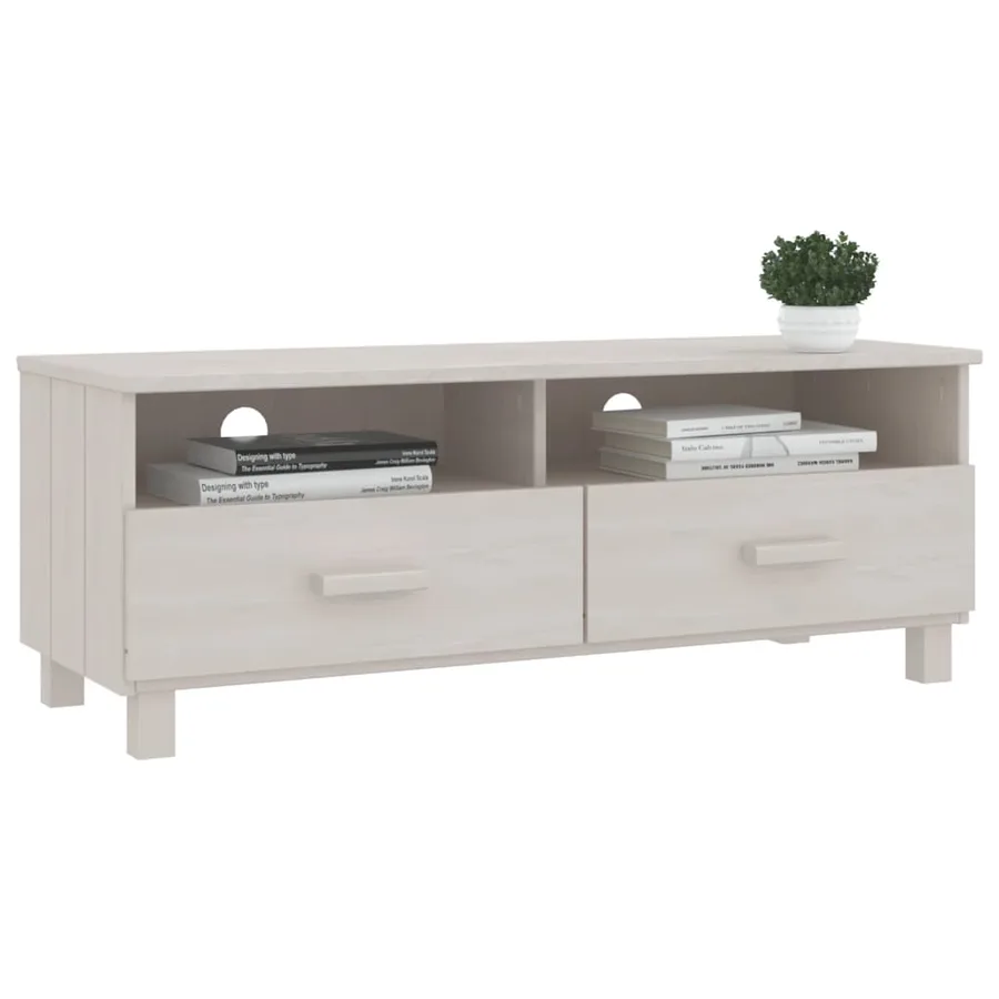 Meuble TV HAMAR Blanc 106x40x40 cm Bois massif de pin - 6