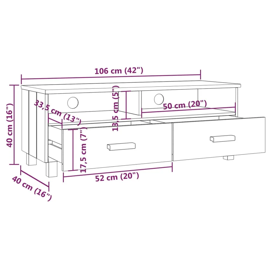 Meuble TV HAMAR Blanc 106x40x40 cm Bois massif de pin - 8