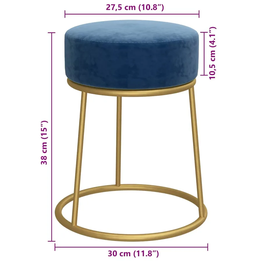 Tabouret rond Bleu Velours - 6