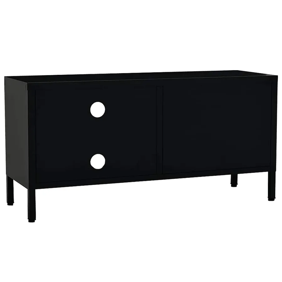 Meuble TV Noir 90x30x44 cm Acier et verre - 5