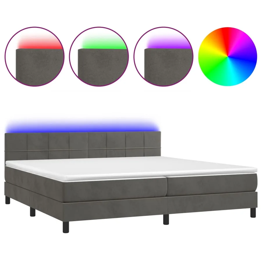 Sommier à lattes de lit avec matelas LED Gris foncé 200x200 cm - 2