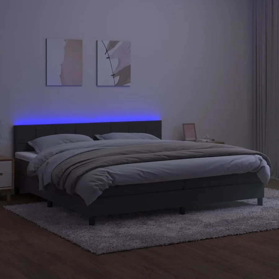 Sommier à lattes de lit avec matelas LED Gris foncé 200x200 cm - 4