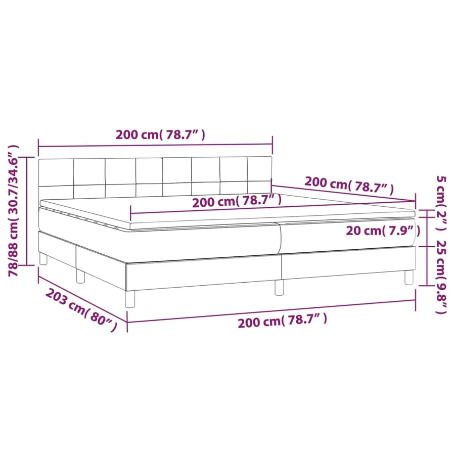 Sommier à lattes de lit avec matelas LED Gris foncé 200x200 cm - 8