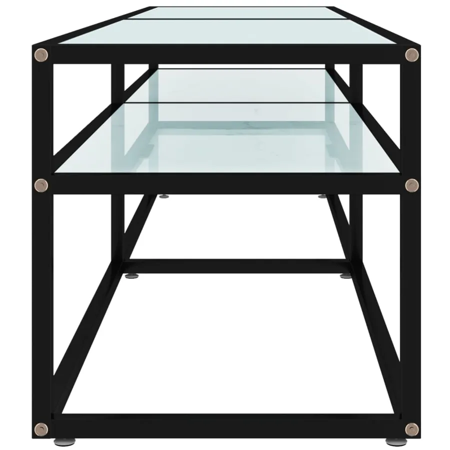 Meuble TV Marbre blanc 160x40x40,5 cm Verre trempé - 4