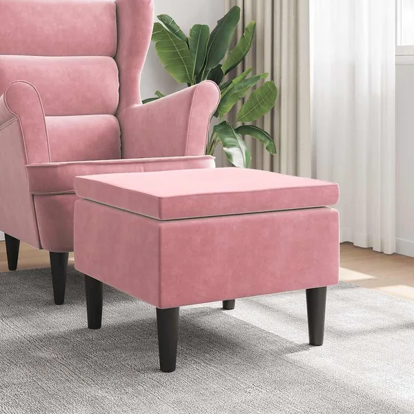 Tabouret avec pieds en bois Rose Velours