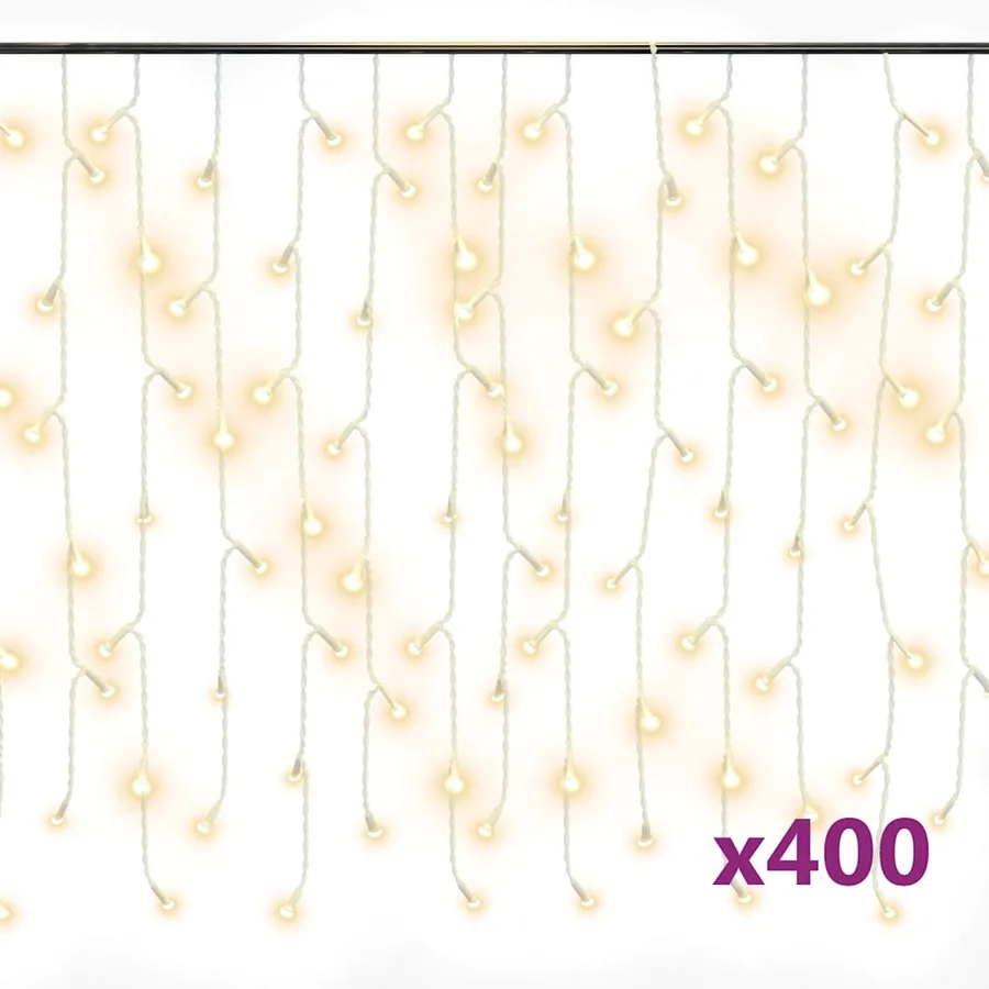 Rideau lumineux à glaçons LED 10m 400LED Blanc chaud 8fonctions - 2