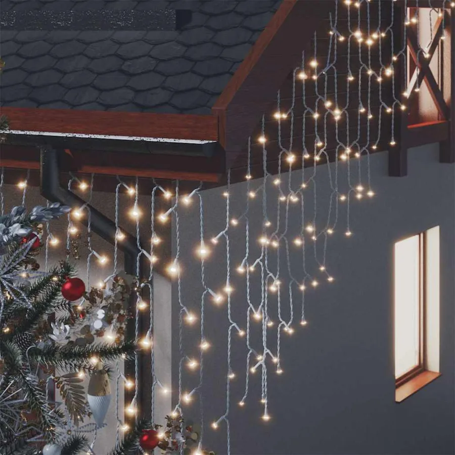 Rideau lumineux à glaçons LED 10m 400LED Blanc chaud 8fonctions - 5
