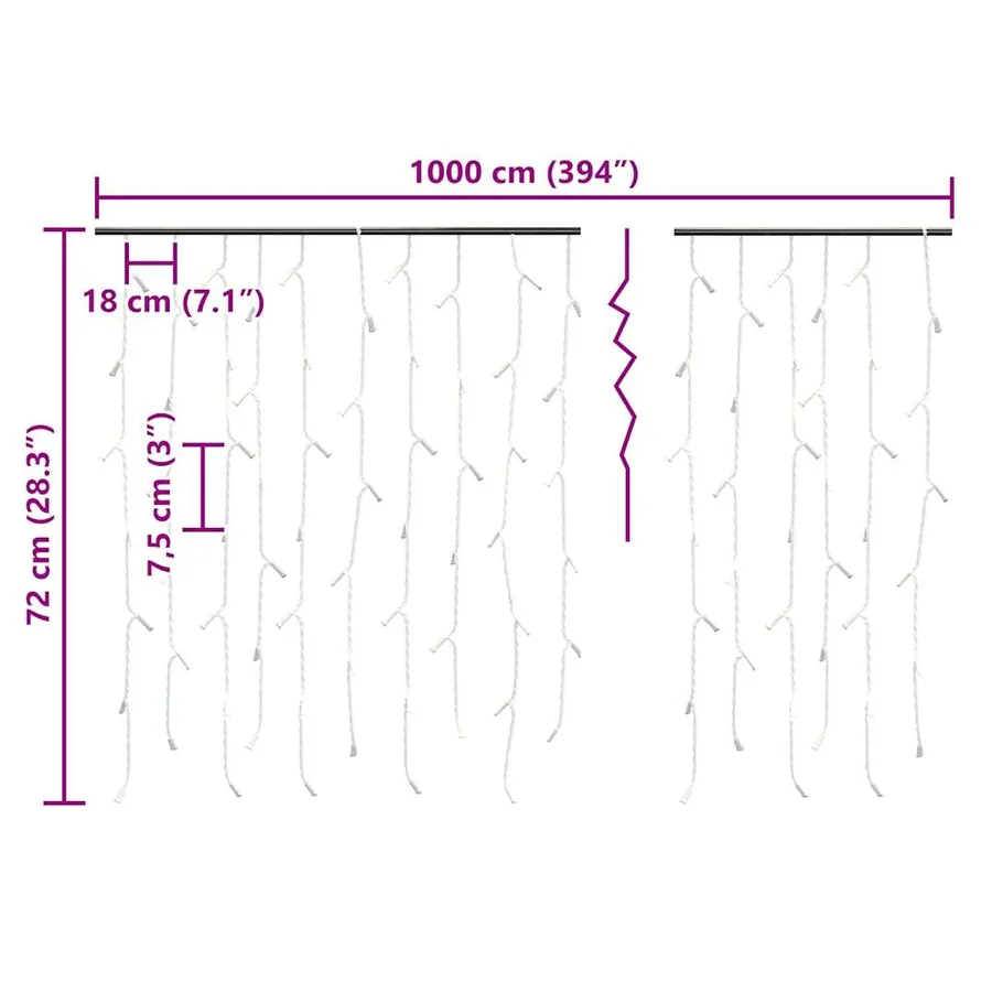 Rideau lumineux à glaçons LED 10m 400LED Blanc chaud 8fonctions - 8