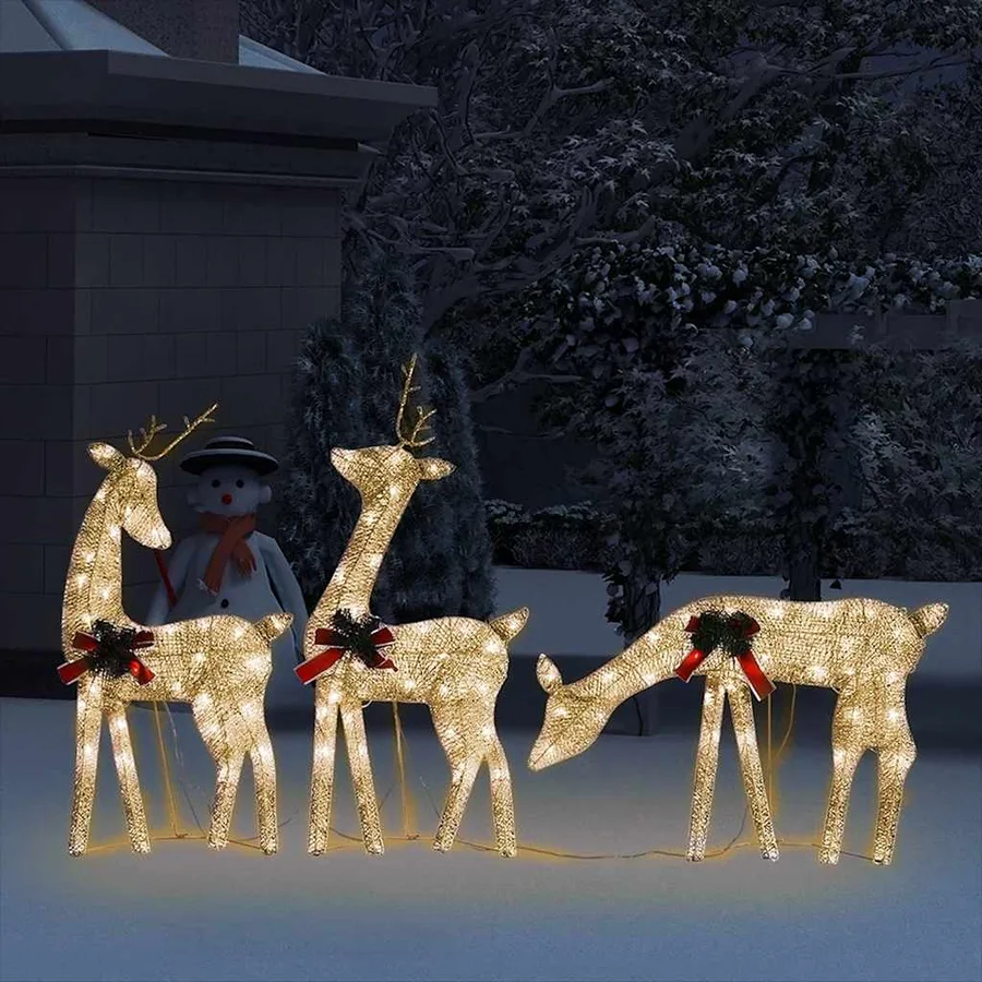 Famille de rennes de Noël 270x7x90 cm Doré Blanc chaud Maille - 3