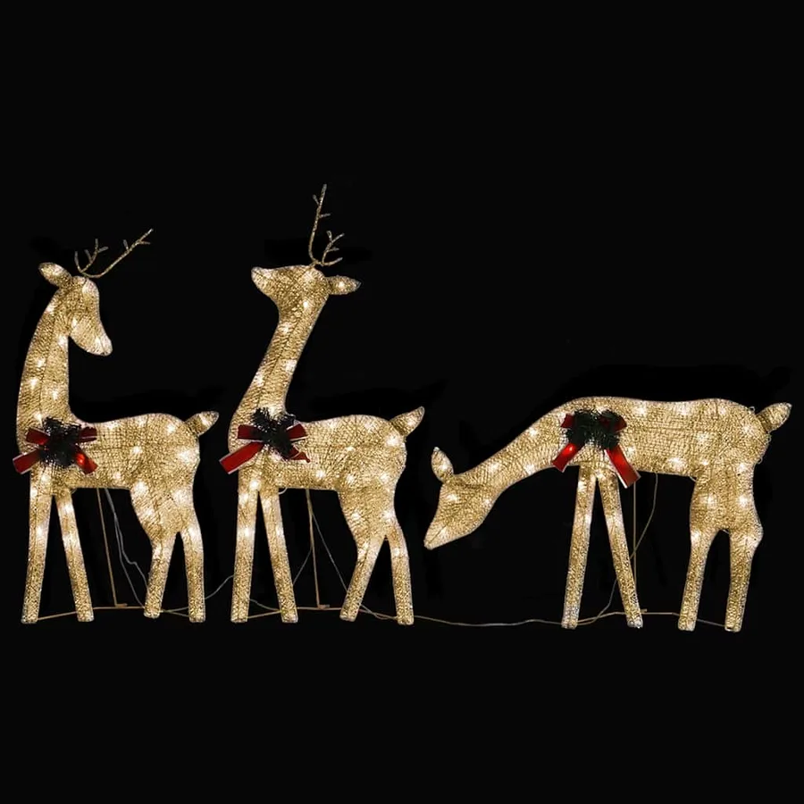 Famille de rennes de Noël 270x7x90 cm Doré Blanc chaud Maille - 4