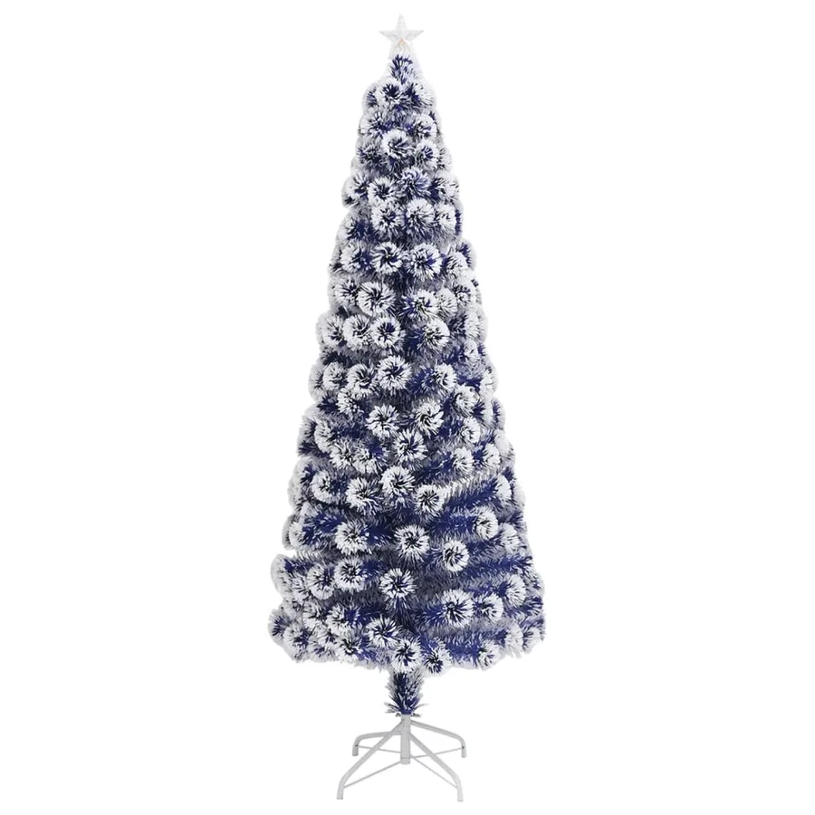 Arbre de Noël artificiel pré-éclairé blanc/bleu fibre optique - 3
