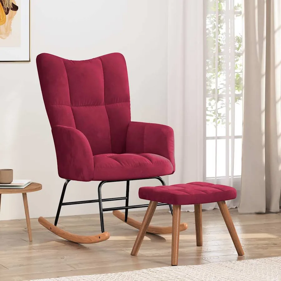 Chaise à bascule avec repose-pied Rouge bordeaux Velours