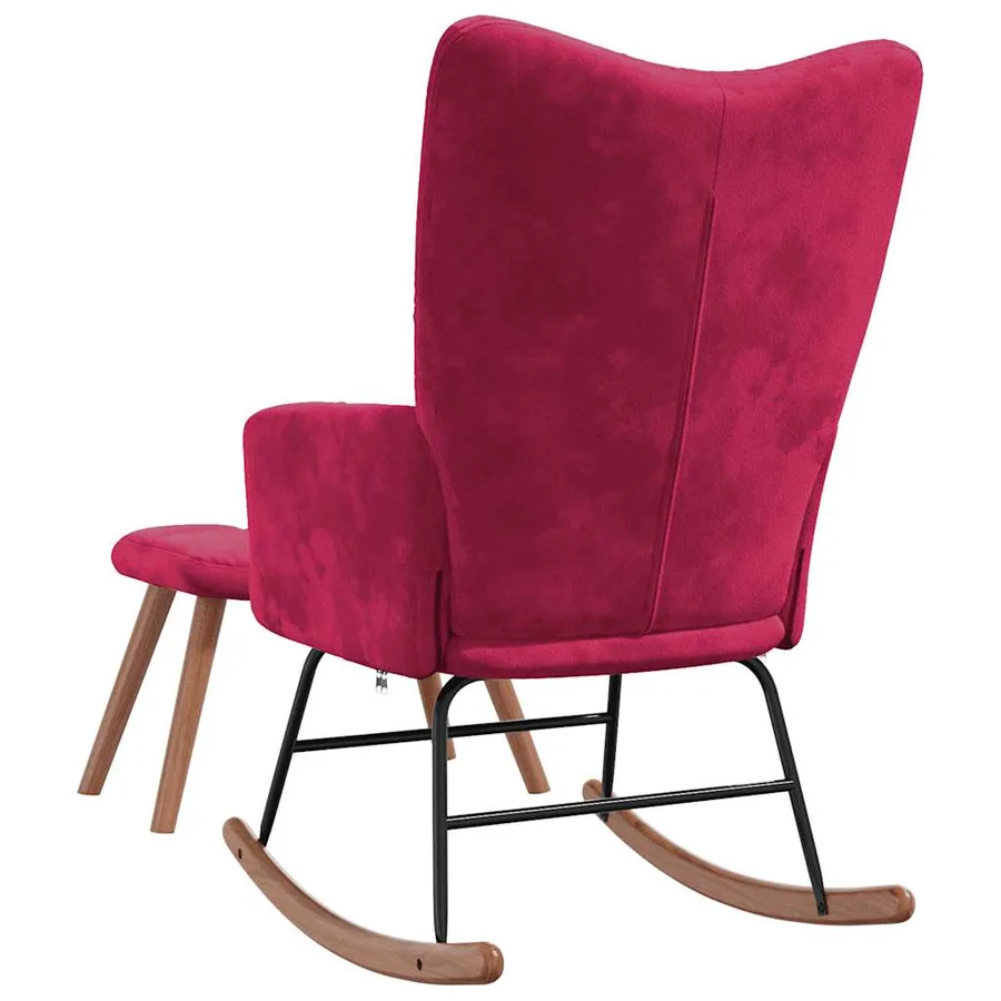Chaise à bascule avec repose-pied Rouge bordeaux Velours - 9