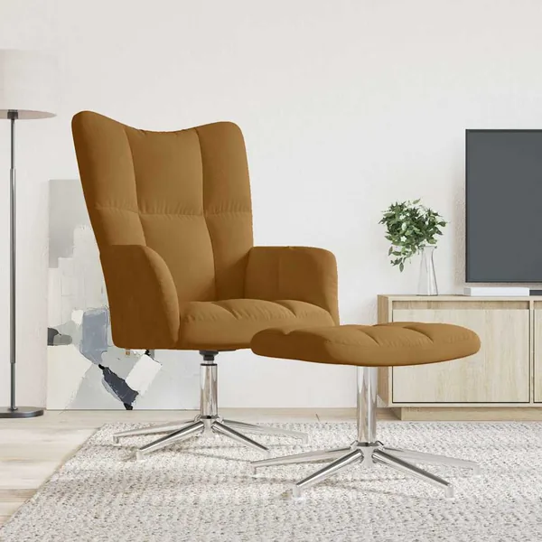 Chaise de relaxation avec tabouret Marron Velours