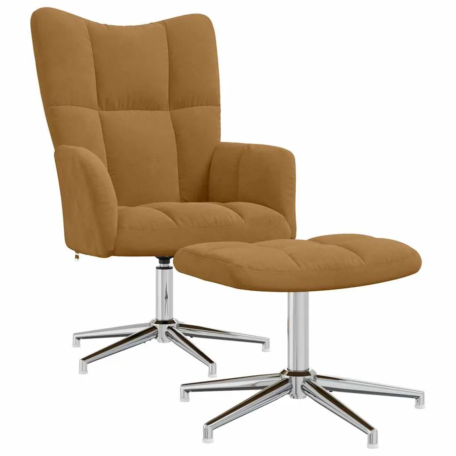 Chaise de relaxation avec tabouret Marron Velours - 2