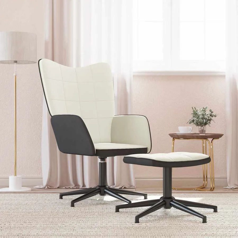 Chaise de relaxation avec tabouret Blanc crème Velours et PVC